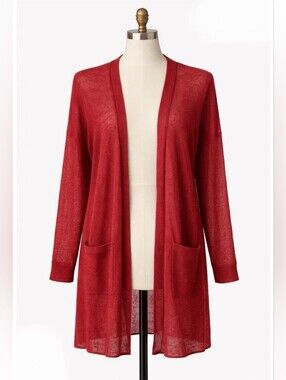 Eileen Fisher Linen Blend Open-Front Long Cardigan